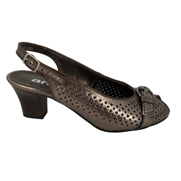 ARA Valentina Pump Heel Womens 9.5 Brown Leather Slingback Buckle Studded Fall - Picture 1 of 10